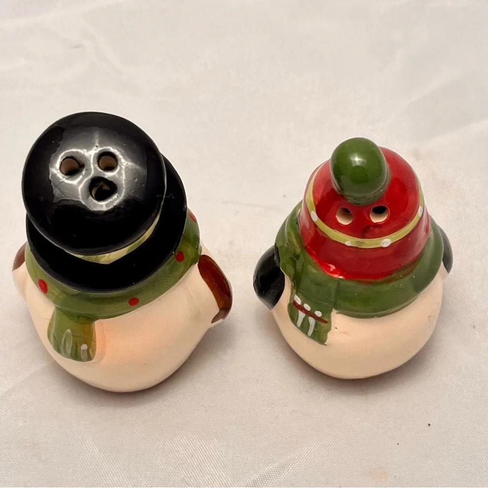 Whimsical Winter Snowman & Penguin Salt/Pepper Shakers, Rubber Stoppers, Vintage